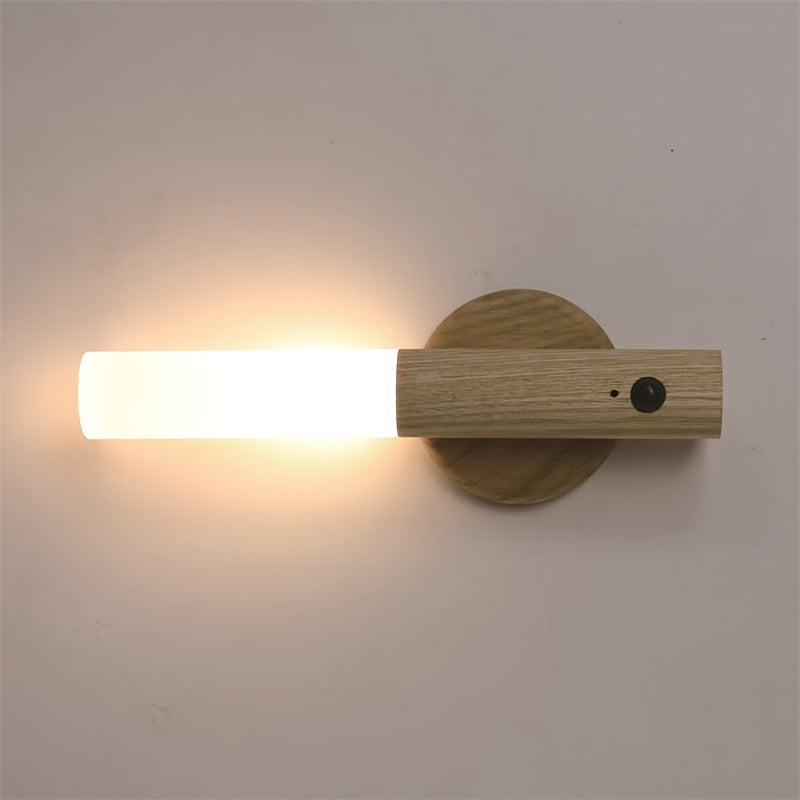 Smart Magnetic Wood LED Night Light – Rechargeable Auto PIR Motion Sensor for Kitchen Cabinets & More