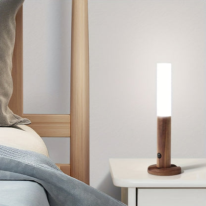 Smart Magnetic Wood LED Night Light – Rechargeable Auto PIR Motion Sensor for Kitchen Cabinets & More