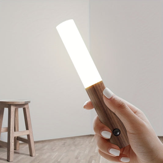 Smart Magnetic Wood LED Night Light – Rechargeable Auto PIR Motion Sensor for Kitchen Cabinets & More