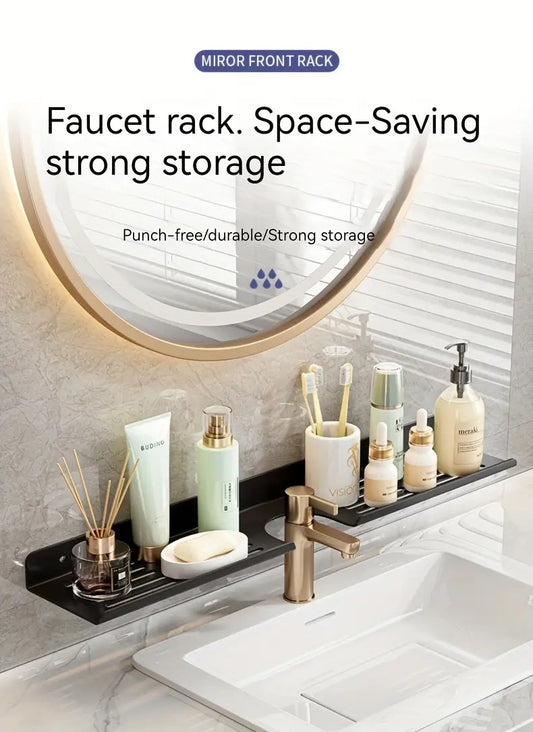 Punch-Free U-Shaped Bathroom Rack – Over-Sink Floating Shelf Organizer